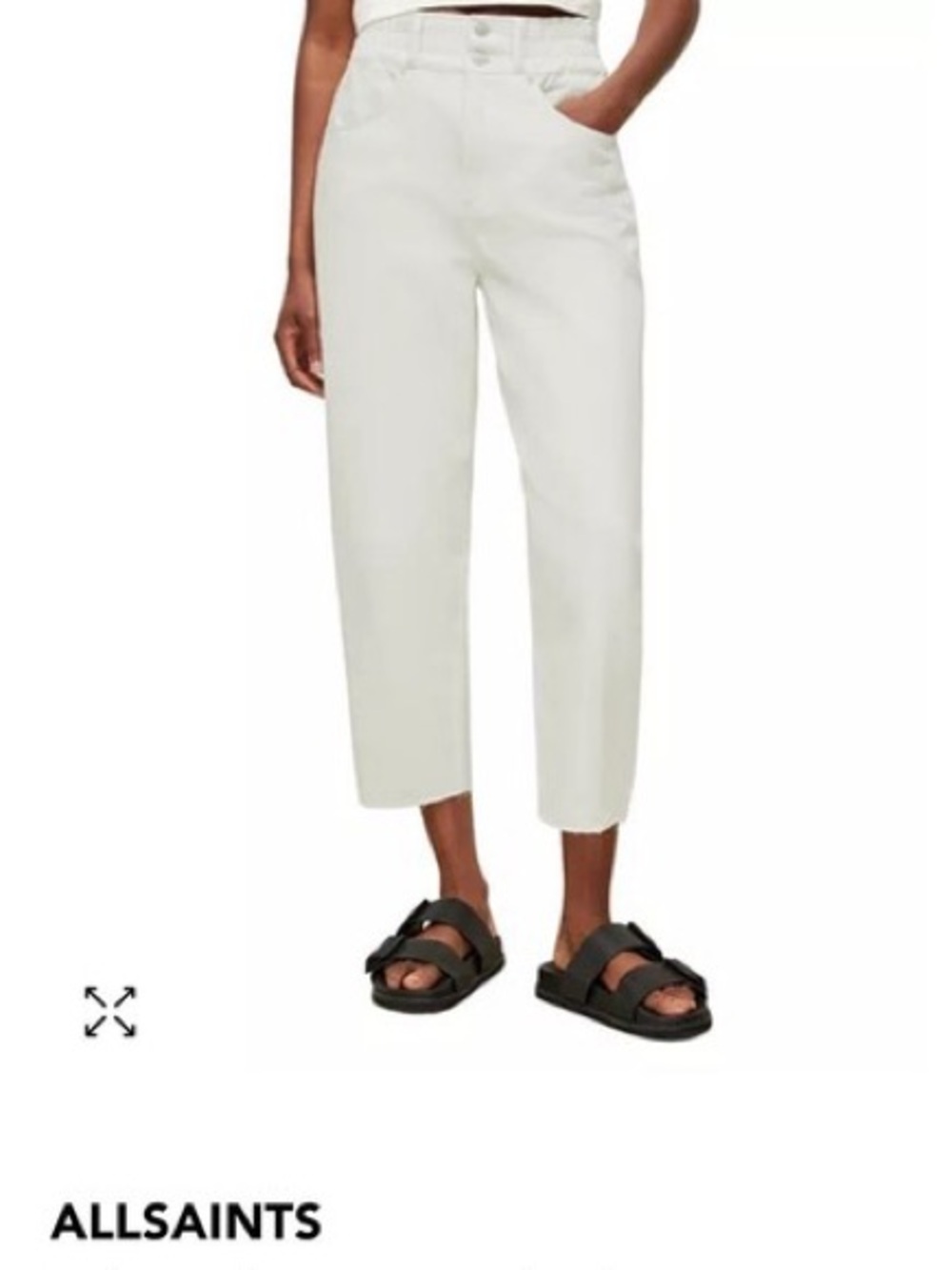All Saints White Elastic Waist with Raw Hem Cropped Hailey Jean